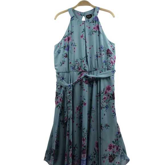 Lilt Women's Plus Halter Neck Keyhole Floral Chiffon Maxi Dress Blue XXXL (22.5) - Picture 2 of 12